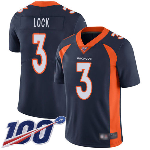 Denver Broncos Limited Men Navy Blue Drew Lock 100th Season Alternate Jersey #3 Vapor Untouchable NFL Football Nike